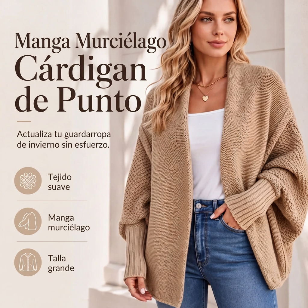 Chaqueta de punto grueso con mangas murciélago para mujer