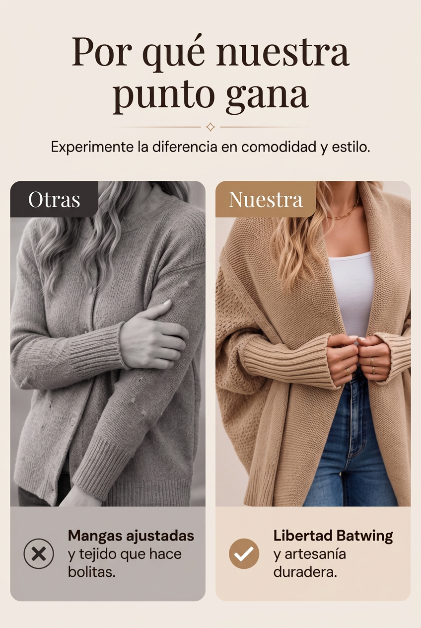 Chaqueta de punto grueso con mangas murciélago para mujer