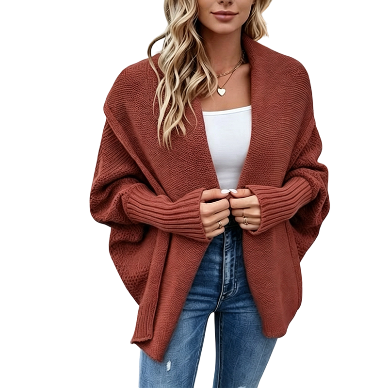 Chaqueta de punto grueso con mangas murciélago para mujer
