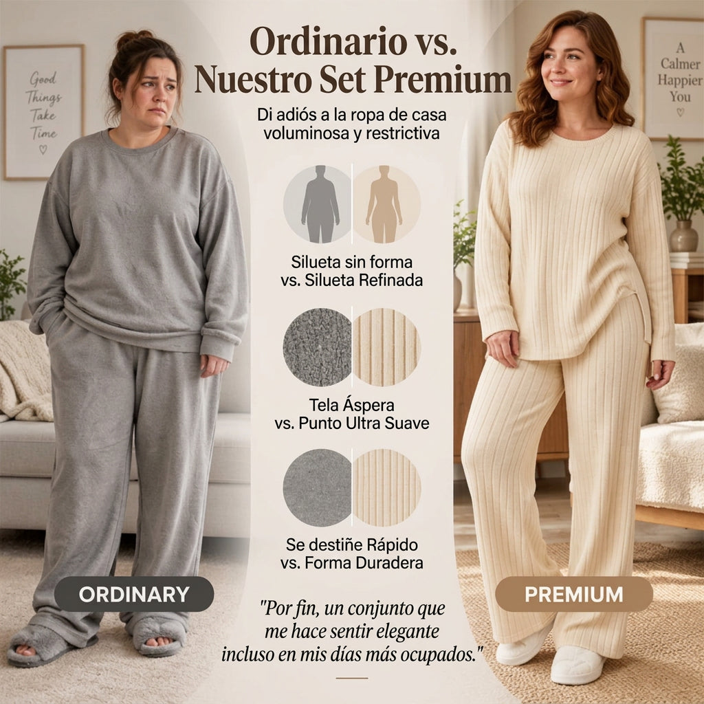 Conjunto de punto de canalé con top de abertura lateral y pantalón para mujer