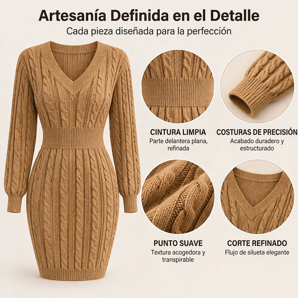 Vestido corto de punto con diseño de trenzas y corte entallado para mujer
