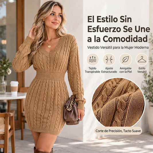 Vestido corto de punto con diseño de trenzas y corte entallado para mujer