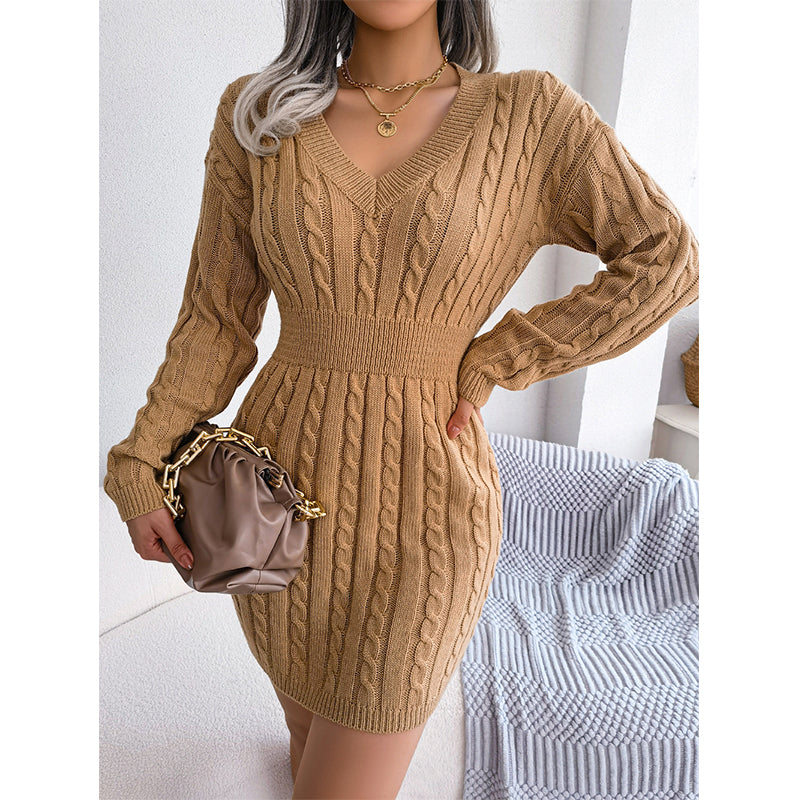 Vestido corto de punto con diseño de trenzas y corte entallado para mujer